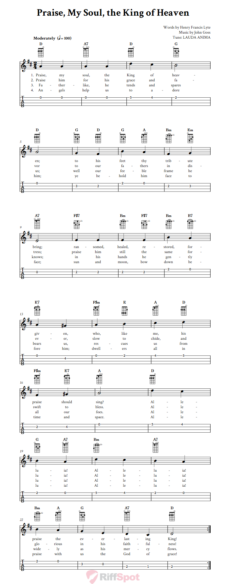 Praise, My Soul, the King of Heaven Ukulele Tab