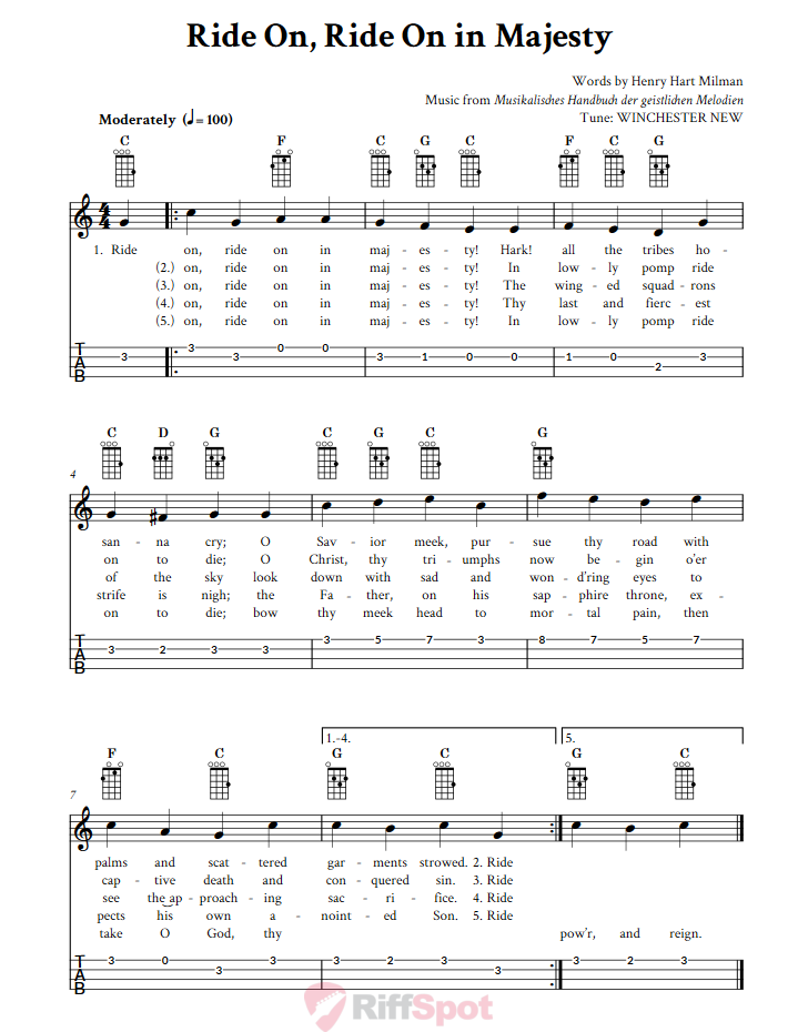 Ride On, Ride On in Majesty Ukulele Tab