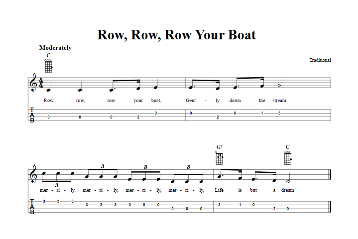gå Citere disk Row, Row, Row Your Boat - Easy Ukulele Sheet Music and Tab with Chords and  Lyrics