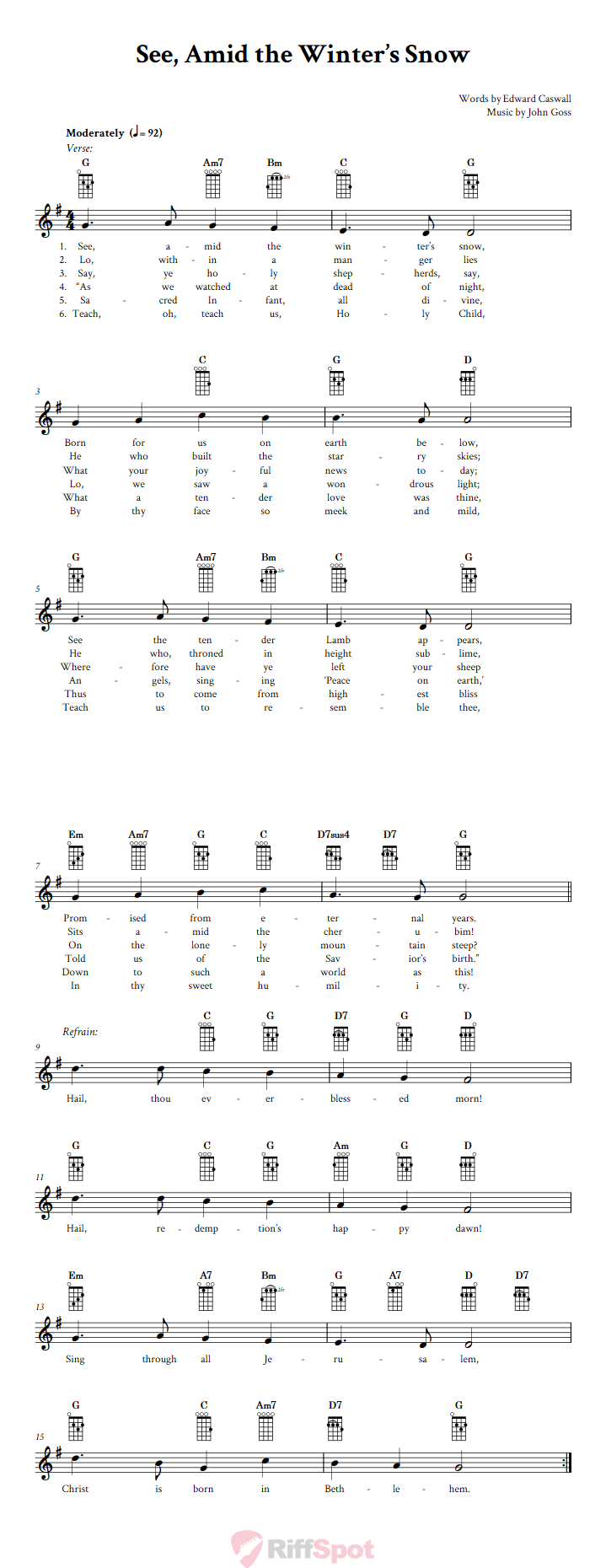 See, Amid the Winter's Snow Ukulele Chords and Vocal Sheet Music
