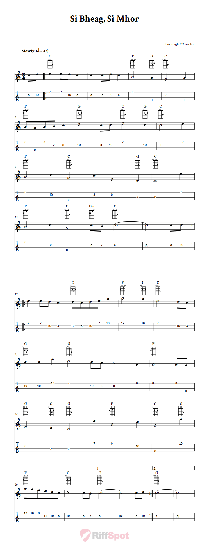 Si Bheag, Si Mhor Ukulele Tab