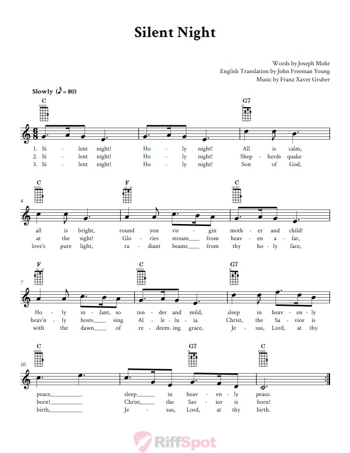 Silent Night Ukulele Chords and Vocal Sheet Music