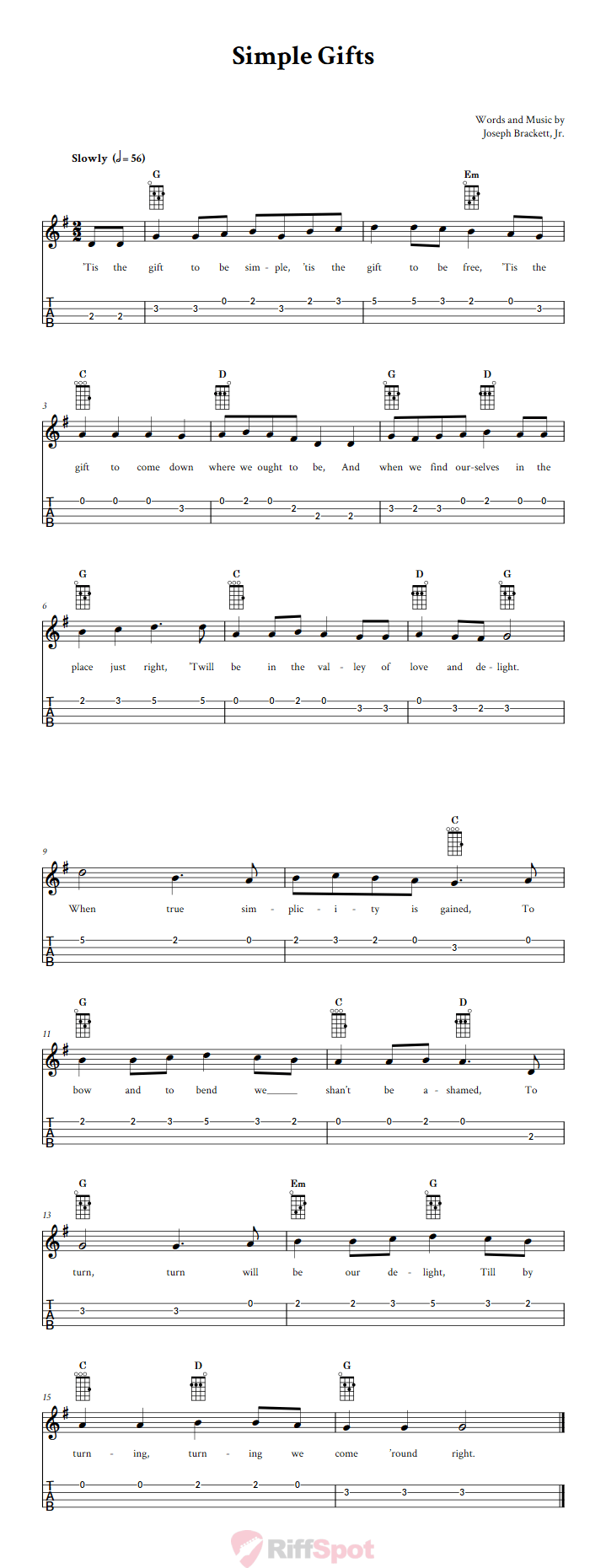 Simple Gifts Ukulele Tab