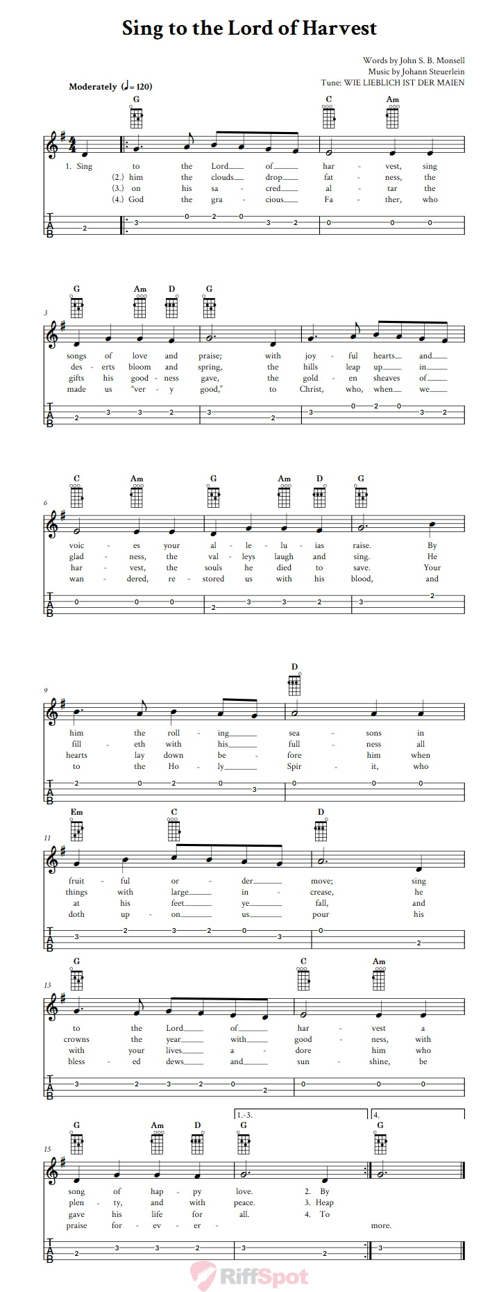 Sing To The Lord Of Harvest Ukulele Tab