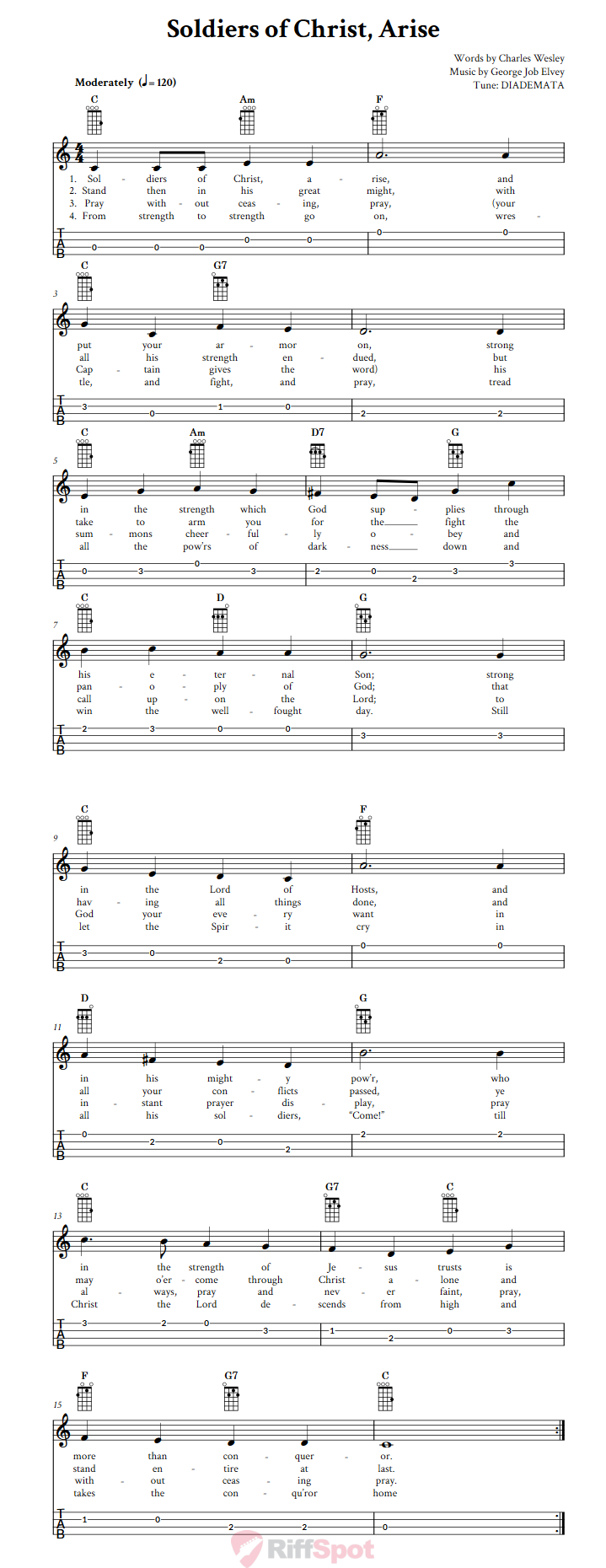 Soldiers of Christ, Arise Ukulele Tab