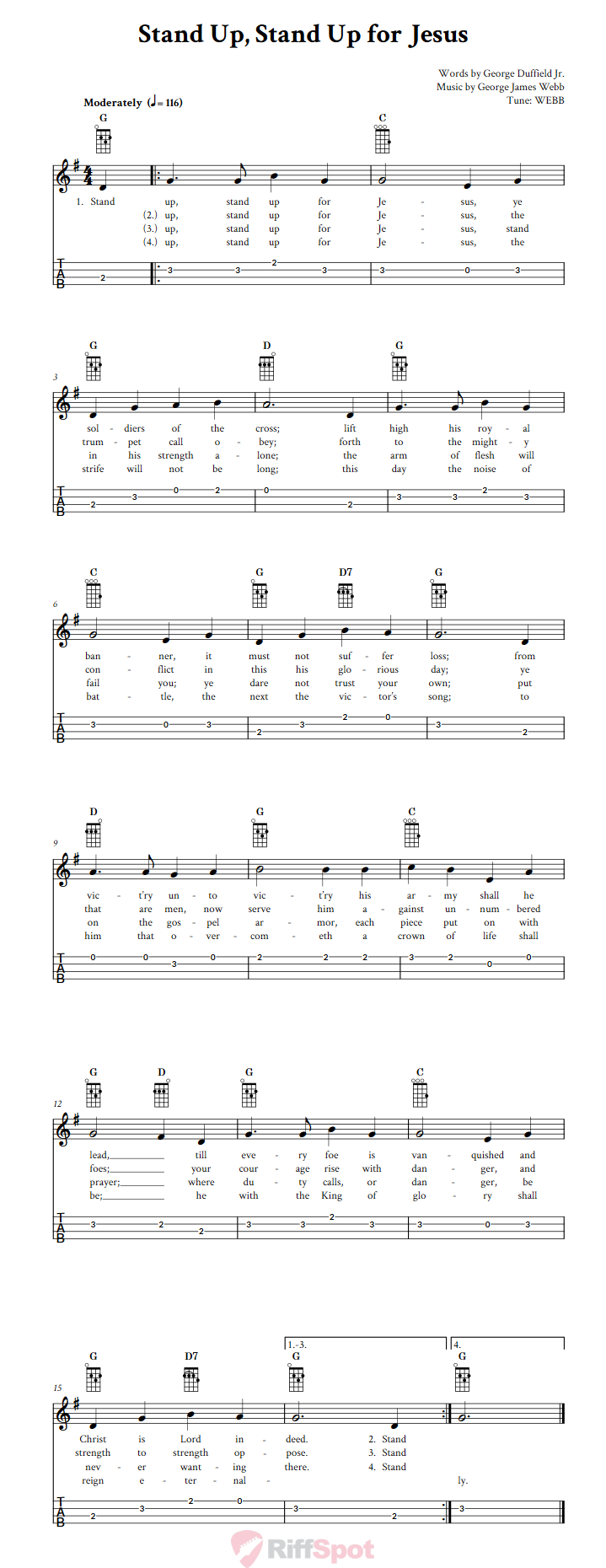 Stand Up, Stand Up for Jesus Ukulele Tab