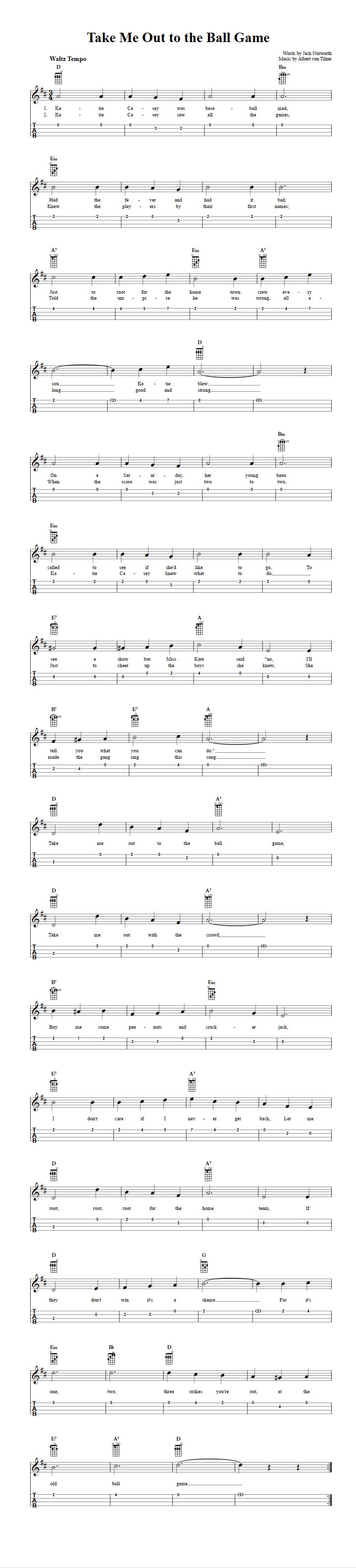 Take Me Out to the Ball Game Ukulele Tab