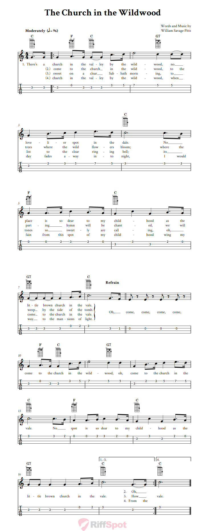 The Church In The Wildwood Ukulele Tab