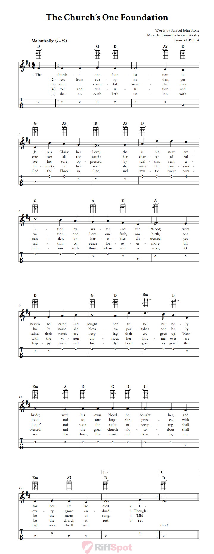 The Church's One Foundation Ukulele Tab