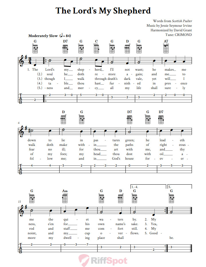 The Lord's My Shepherd Ukulele Tab