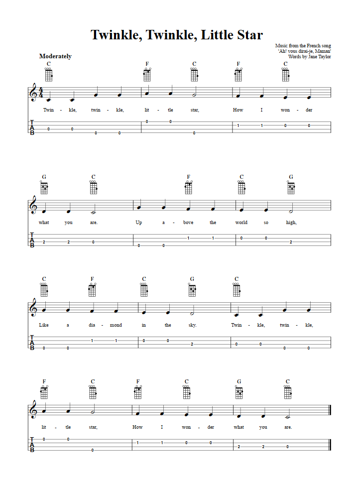 Twinkle, Twinkle, Little Star: Beginner Sheet Music with Chords and Lyrics