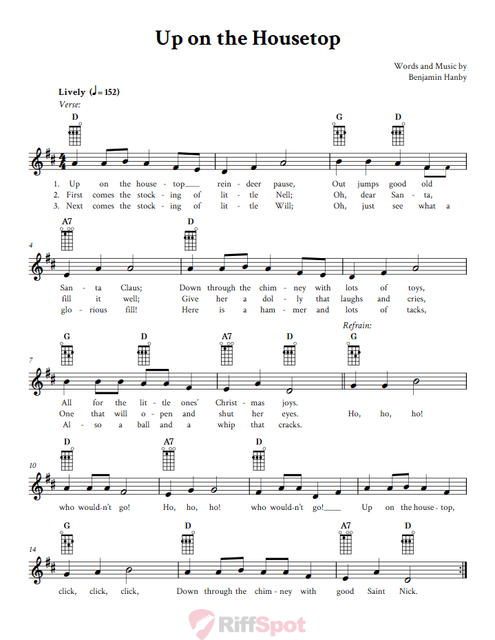 Up on the Housetop Ukulele Chords and Vocal Sheet Music