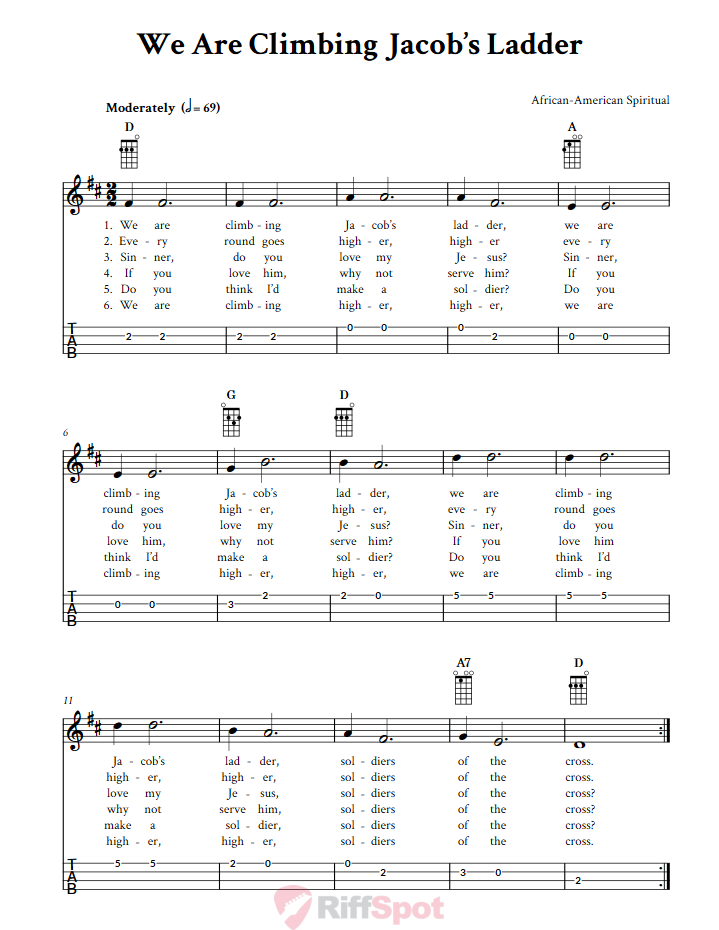 We Are Climbing Jacob's Ladder Ukulele Tab