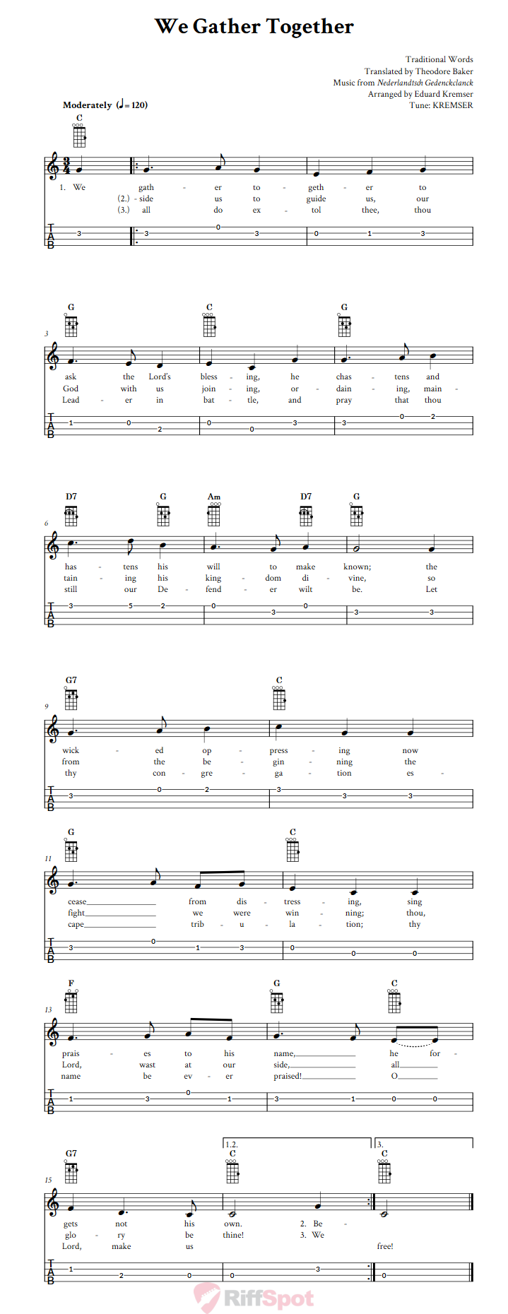 We Gather Together Ukulele Tab