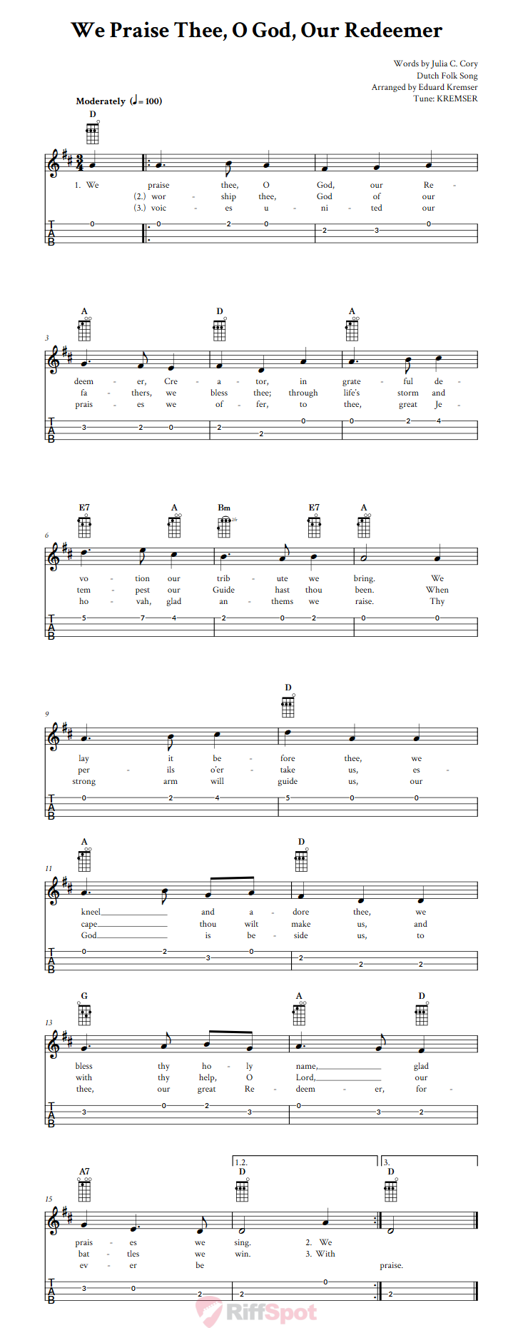 We Praise Thee, O God, Our Redeemer Ukulele Tab