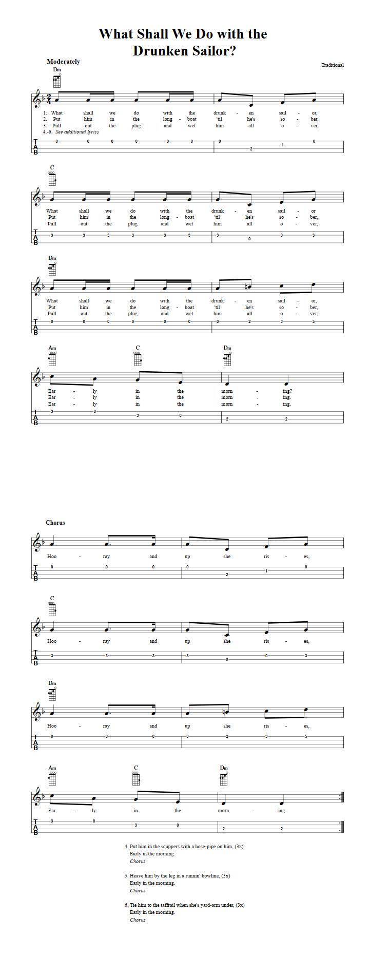 What Shall We Do with the Drunken Sailor? Ukulele Tab