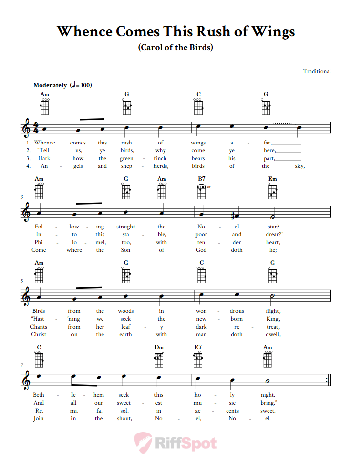 Whence Comes This Rush of Wings Ukulele Chords and Vocal Sheet Music