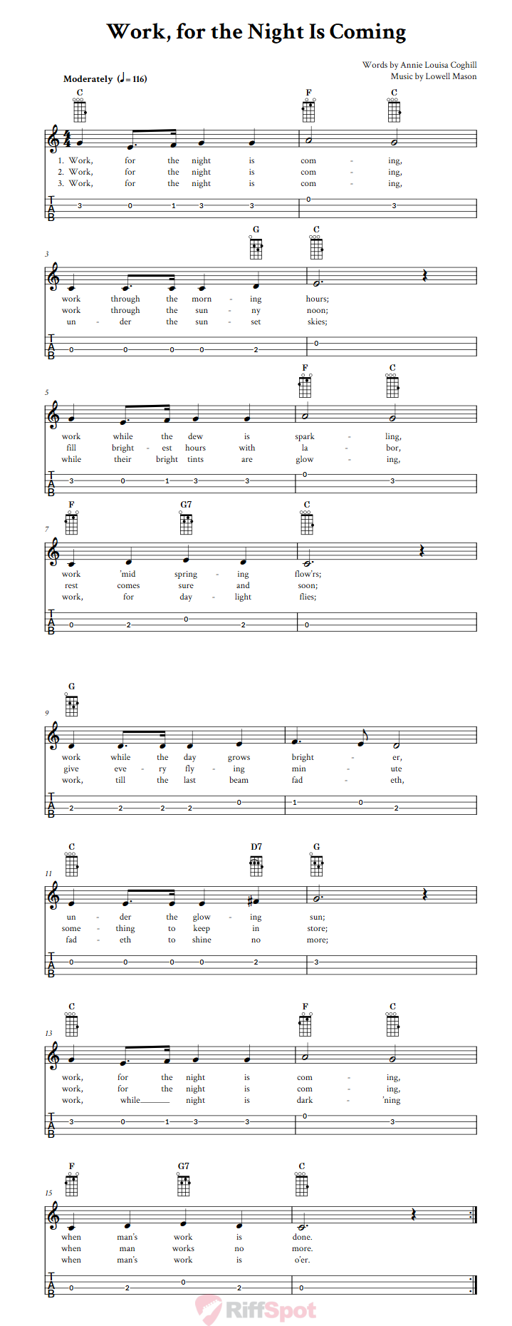 Work, for the Night Is Coming Ukulele Tab