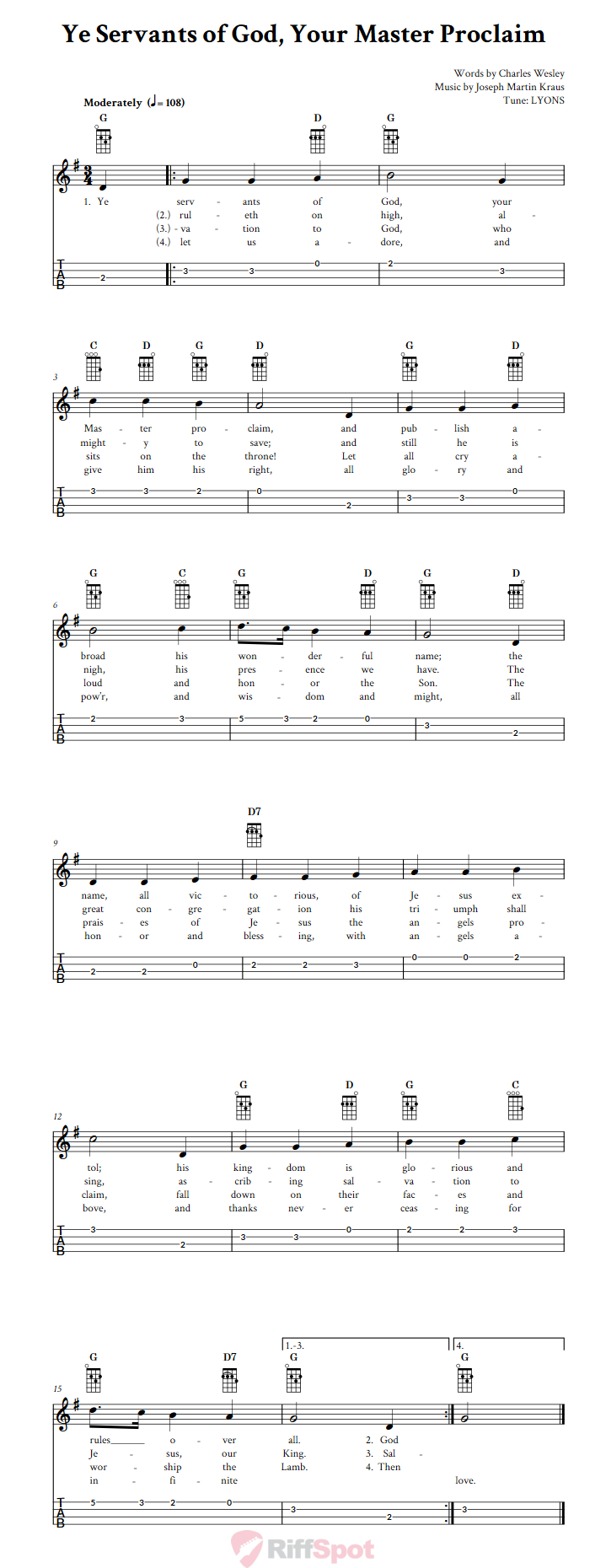 Ye Servants of God, Your Master Proclaim Ukulele Tab